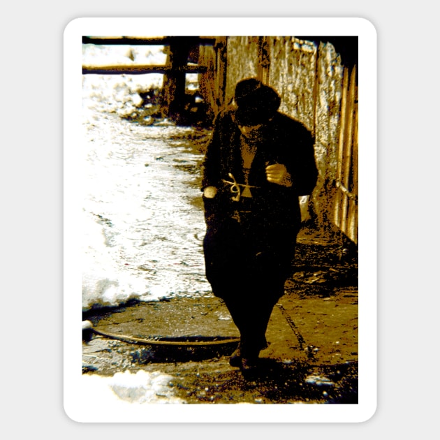 Old swiss farmer in the 60's, near Schwyz, Switzerland. Sticker by robelf